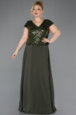 Robe de Soirée Grande Taille Longue Mousseline Kaki ABU5651