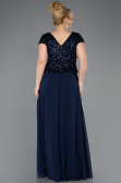 Robe de Soirée Grande Taille Longue Mousseline Bleu Marine ABU5651