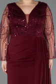 Robe de Soirée Grande Taille Longue Mousseline Rouge Bordeaux ABU5624