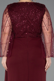 Robe de Soirée Grande Taille Longue Mousseline Rouge Bordeaux ABU5624