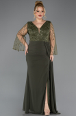 Robe de Soirée Grande Taille Longue Mousseline Kaki ABU5624
