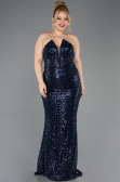 Robe De Soirée Grande Taille Longue Perlé Bleu Marine ABU5698
