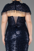 Robe De Soirée Grande Taille Longue Perlé Bleu Marine ABU5698