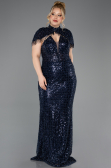 Robe De Soirée Grande Taille Longue Perlé Bleu Marine ABU5698
