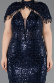 Robe De Soirée Grande Taille Longue Perlé Bleu Marine ABU5698