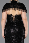 Robe De Soirée Grande Taille Longue Perlé Noir ABU5698