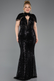 Robe De Soirée Grande Taille Longue Perlé Noir ABU5698