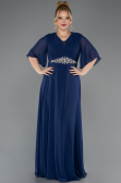 Robe de Soirée Grande Taille Longue Mousseline Bleu Marine ABU5613