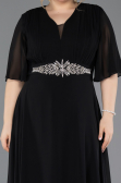 Robe de Soirée Grande Taille Longue Mousseline Noir ABU5613
