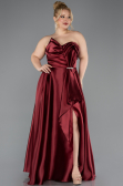 Robe de Soirée Grande Taille Longue Satin Rouge Bordeaux ABU5650