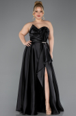 Robe de Soirée Grande Taille Longue Satin Noir ABU5650