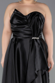 Robe de Soirée Grande Taille Longue Satin Noir ABU5650