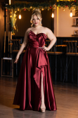 Robe de Soirée Grande Taille Longue Satin Rouge Bordeaux ABU5650
