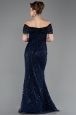 Robe de Soirée Longue Perlé Bleu Marine ABU5694
