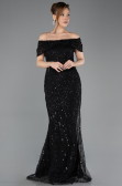 Robe de Soirée Longue Perlé Noir ABU5694