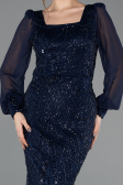Robe de Soirée Longue Perlé Bleu Marine ABU5695