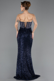 Robe de Soirée Longue Perlé Bleu Marine ABU5696