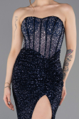 Robe de Soirée Longue Perlé Bleu Marine ABU5696