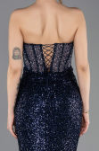 Robe de Soirée Longue Perlé Bleu Marine ABU5696