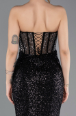 Robe de Soirée Longue Perlé Noir ABU5696