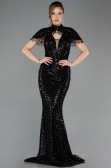 Robe Queue de Poisson Longue Perlé Noir ABU5697