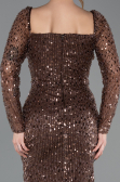 Robe de Soirée Longue Perlé Brun ABU5699