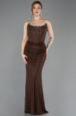 Robe de Soirée Longue Dantelle Brun ABU5717