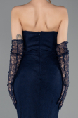 Robe de Soirée Longue Dantelle Bleu Marine ABU5717