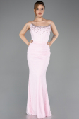 Robe de Soirée Longue Dantelle Poudre ABU5717