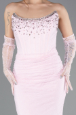 Robe de Soirée Longue Dantelle Poudre ABU5717