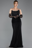 Robe de Soirée Longue Dantelle Noir ABU5717