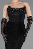 Robe de Soirée Longue Dantelle Noir ABU5717