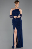 Robe de Soirée Longue Dantelle Bleu Marine ABU5700