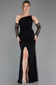 Robe de Soirée Longue Dantelle Noir ABU5700