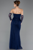 Robe de Soirée Longue Dantelle Bleu Marine ABU5700