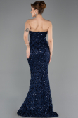 Robe de Soirée Longue Squameuse Bleu Marine ABU5701