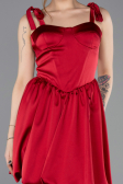Robe de Soirée Courte Satin Rouge Bordeaux ABK2536