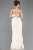Robe de Soirée Longue Dantelle Beige ABU5719