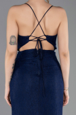 Robe de Soirée Longue Dantelle Bleu Marine ABU5719