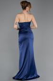 Robe de Soirée Longue Satin Bleu Marine ABU5708