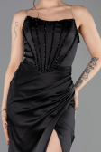Robe de Soirée Longue Satin Noir ABU5708