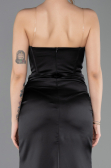 Robe de Soirée Longue Satin Noir ABU5708