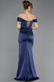 Robe de Soirée Longue Satin Bleu Marine ABU5709