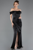 Robe de Soirée Longue Satin Noir ABU5709