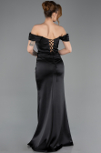 Robe de Soirée Longue Satin Noir ABU5709