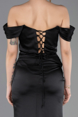 Robe de Soirée Longue Satin Noir ABU5709