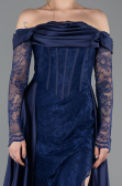 Robe de Soirée Longue Dantelle Bleu Marine ABU5723