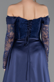 Robe de Soirée Longue Dantelle Bleu Marine ABU5723