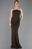 Robe Queue de Poisson Longue Dantelle Brun ABU5725