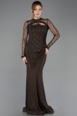 Robe Queue de Poisson Longue Dantelle Brun ABU5725